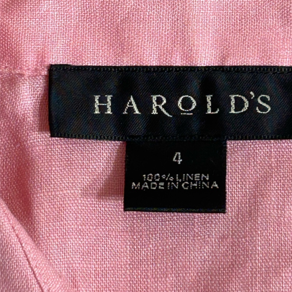 Harold's Pink Linen Button-Down Fitted Sleeveless Collared Top Size 4 - Picture 3 of 7